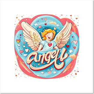 Angelic Bend - 'Angel!' Encircled by Hearts and Explosions Tee Posters and Art